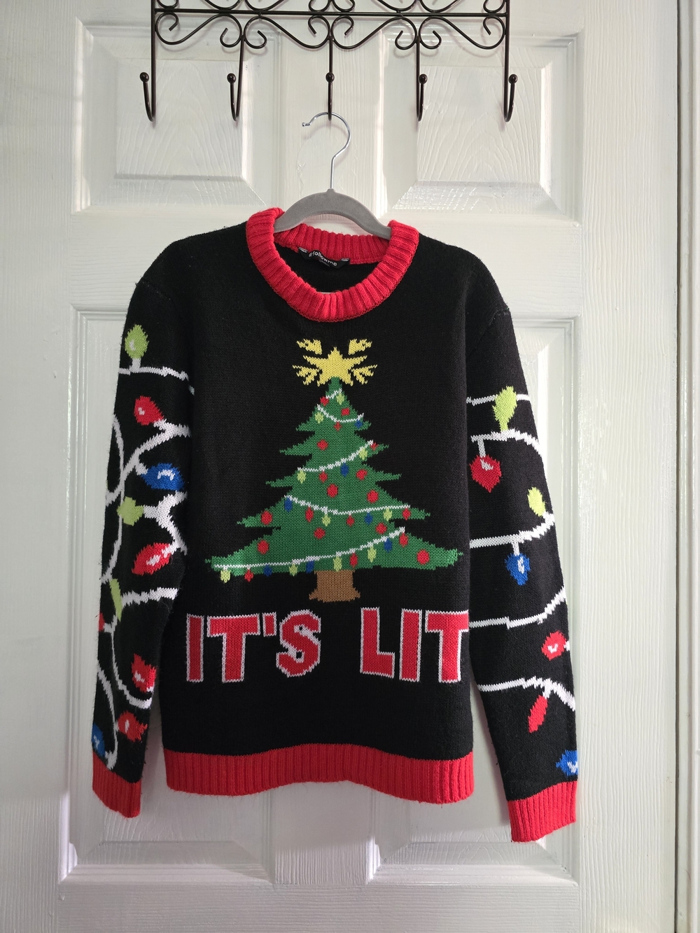 Boy's Black Christmas "It's Lit" Sweater with Tree and Lights